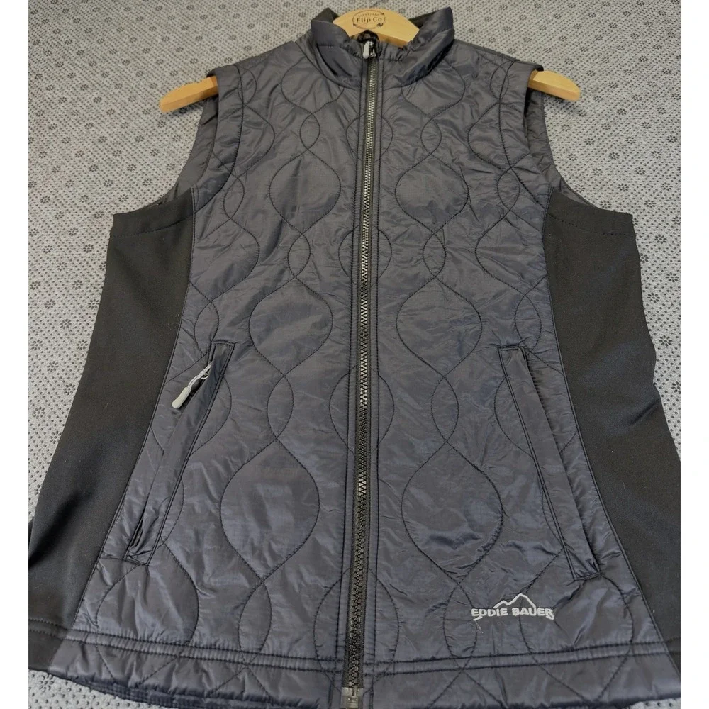Eddie Bauer 365 Women's Black Quilted Down Vest Size M Zipper Pockets Sleeveless